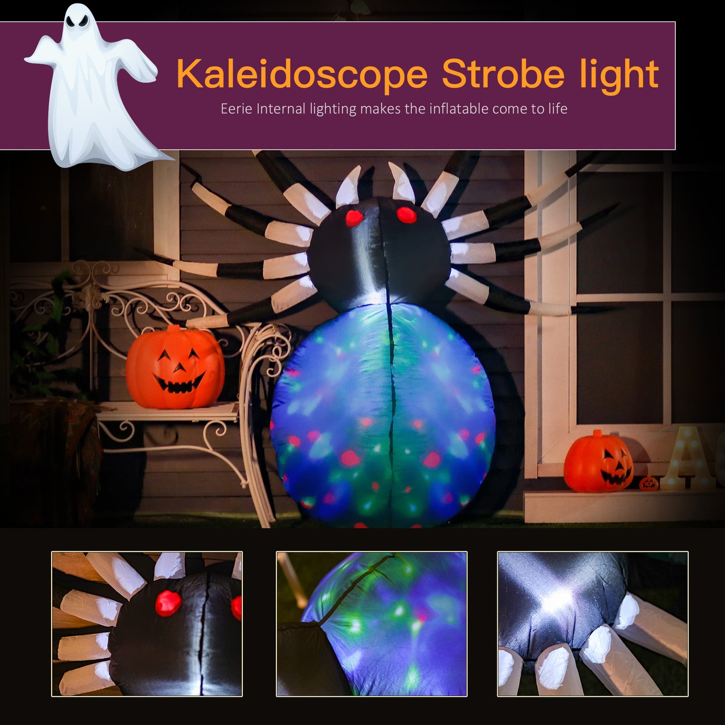 Halloween géant effrayante araignée gonflable 1,5 m soufflée à l'air avec éclairage LED