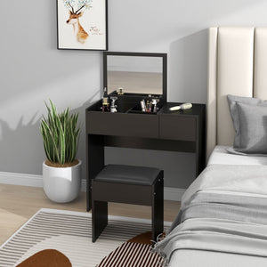 Coiffeuse moderne avec miroir rabattable et tabouret rembourré, noir