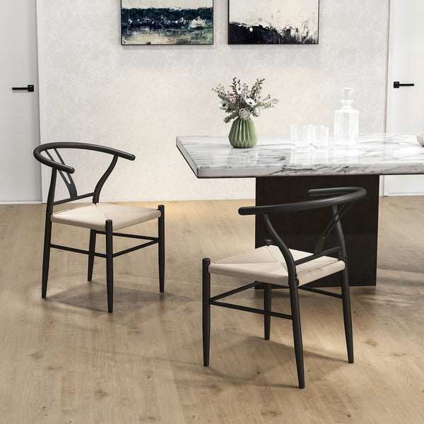 Ensemble de 2 chaises de salle à manger en tissu tressé, style moderne