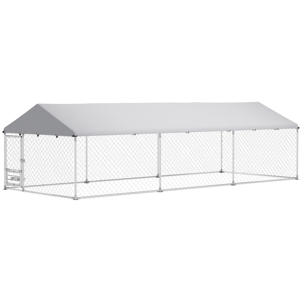 Outdoor Dog Run w/ Adjustable & Rotating Bowls, Water-Resistant UV-Resistant Cover, Secure Lock, 19.7' x 7.5' x 5.2'