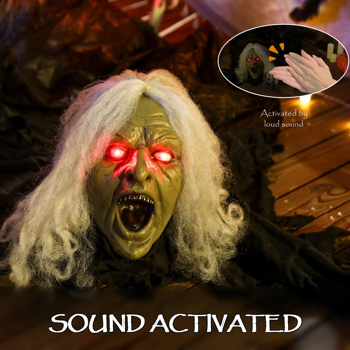 Zombie rampant animé grandeur nature 72 pouces avec yeux LED lumineux