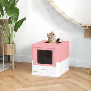 Enclosed litter box with scoop and tray, pink