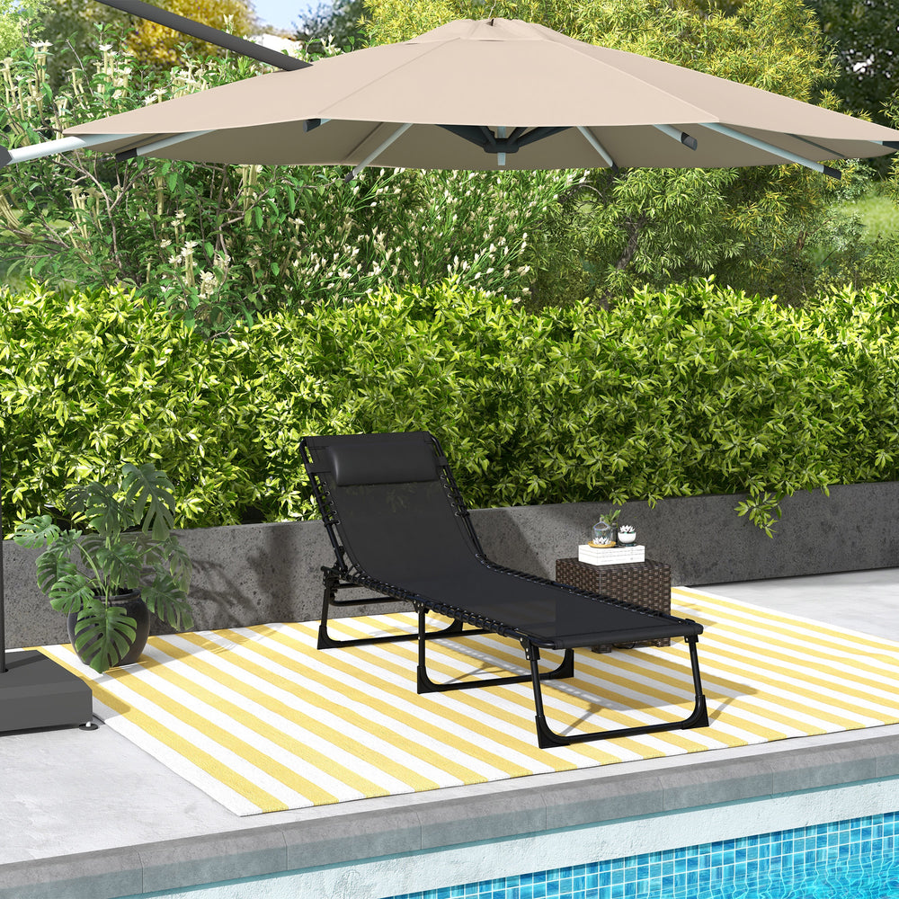 Chaise longue pliante d'extérieur, réglable sur 4 positions avec appui-tête, noire.
