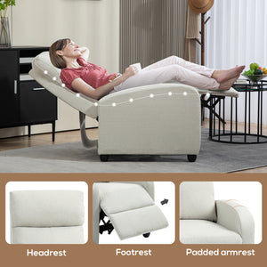 Fauteuil inclinable manuel en tissu inclinable simple avec assise rembourrée pour salon, blanc crème
