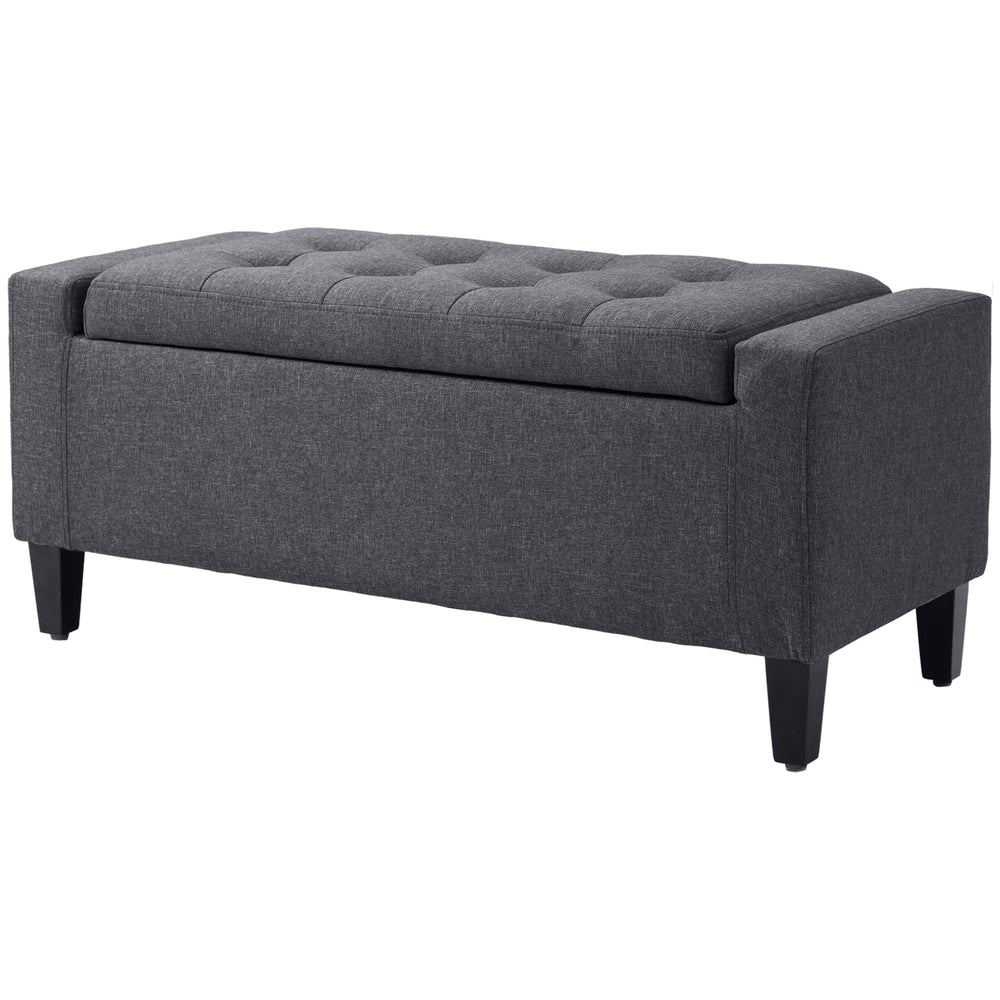 Banc ottoman de rangement en lin avec motif capitonné