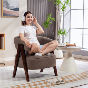 Fauteuil d'appoint en polaire Sherpa avec pieds en bois massif, marron clair