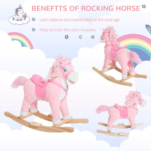 Kids Plush Rocking Horse, Rocking Toy with Realistic Sounds, Pink