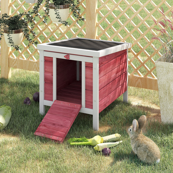Clapier en bois avec toit en asphalte imperméable et ouvrable, rouge