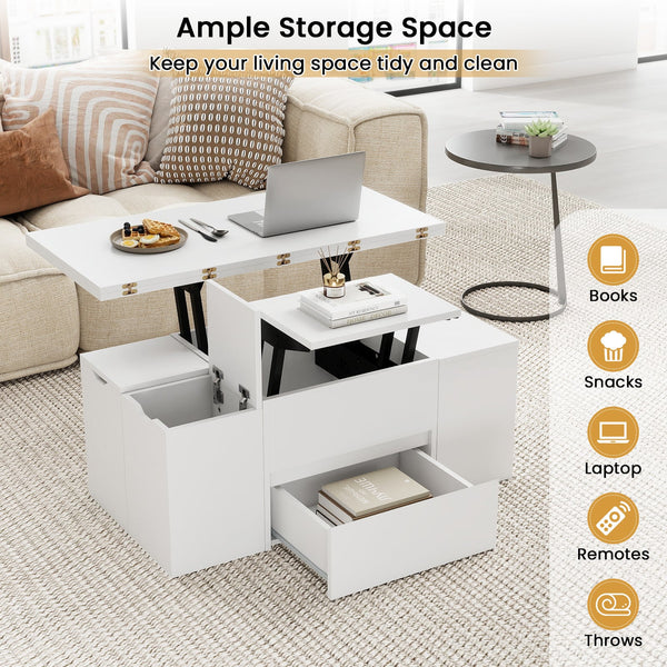 Table basse extensible 3 en 1 avec 4 tabourets - Blanc