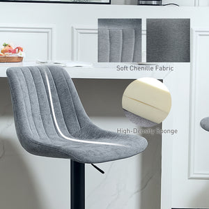Lot de 2 tabourets de bar réglables pivotants avec dossier et repose-pieds pour îlot de cuisine, gris anthracite