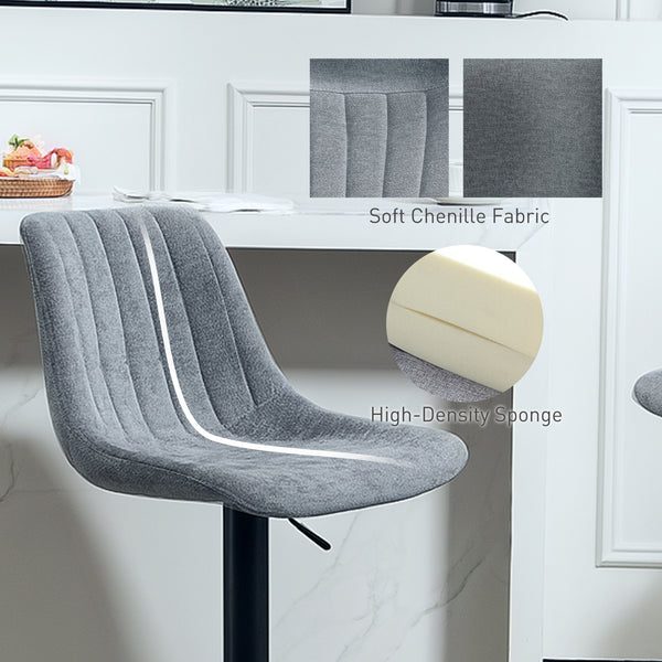 Lot de 2 tabourets de bar réglables pivotants avec dossier et repose-pieds pour îlot de cuisine, gris anthracite