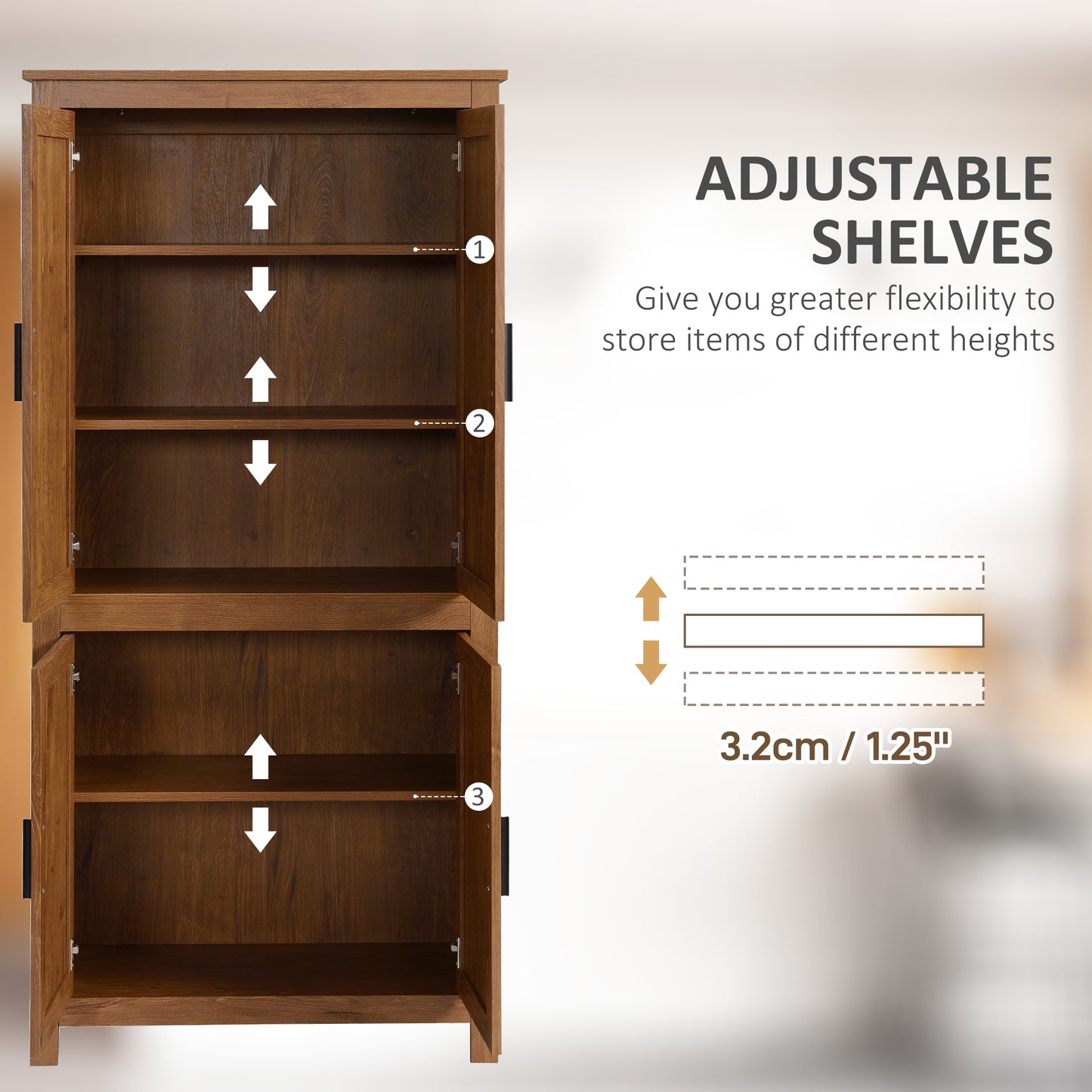 Storage unit with 4 doors and 3 adjustable shelves, oak