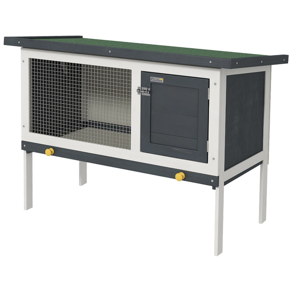 Wooden hutch with pull-out tray and opening roof, dark gray