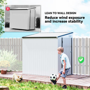 Lean-to metal garden shed with lockable door and ventilation, white