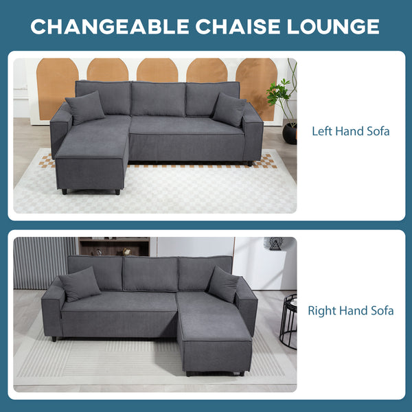 Canapé d'angle avec méridienne convertible en velours côtelé avec ressorts ensachés, 2 coussins, gris anthracite