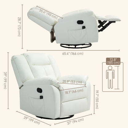 Fauteuil inclinable massant à vibrations 8 points en cuir, pivotant, poches latérales, pour salon, blanc crème