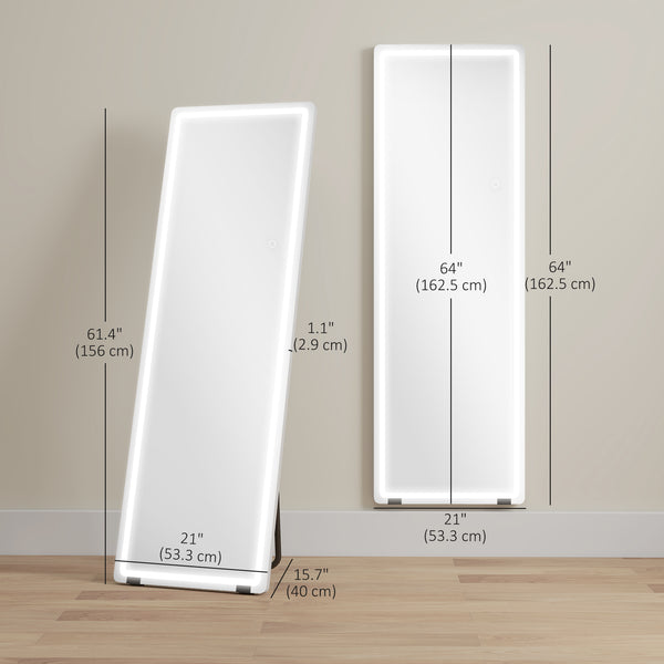 Full-length LED freestanding mirror with 3-color lighting