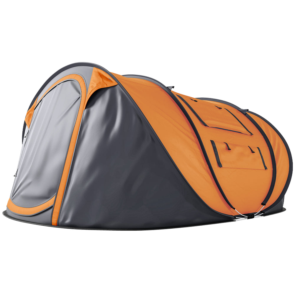 Tente de camping 2 personnes, tente pop-up facile à monter avec portes, fenêtres et sac de transport, montage automatique, orange