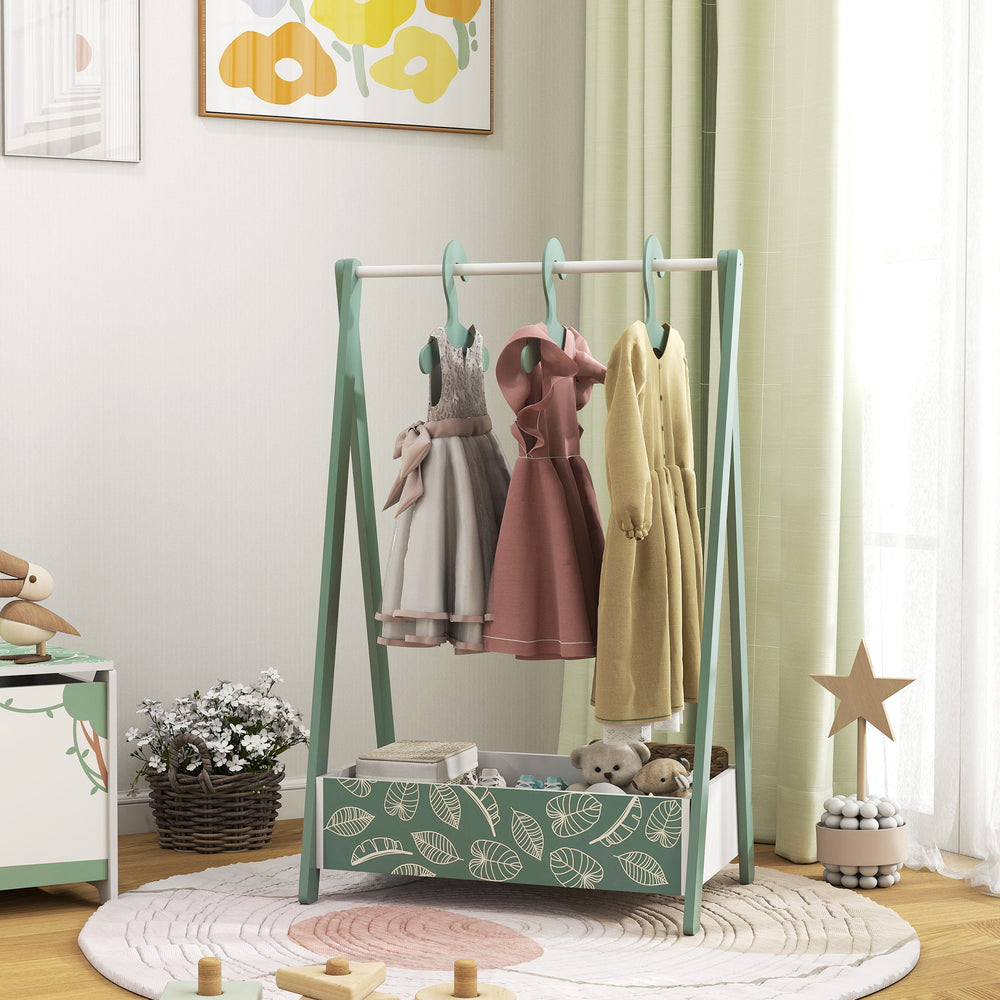 Portant à vêtements avec étagère de rangement et cintres, vert