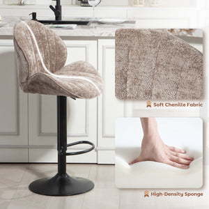 Bar Stools Set of 2, Swivel Barstools with Back, Adjustable Height and Footrest for Kitchen Island, Dining Room, Brown
