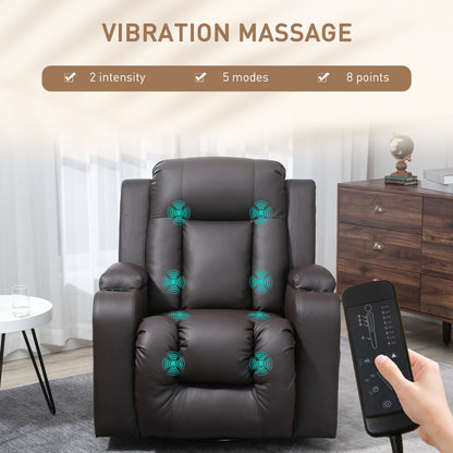 Fauteuil inclinable pivotant à 360° en cuir avec vibrations et porte-gobelets pour salon, marron
