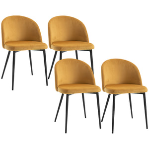 Modern Dining Chairs, Mid-Back Velvet-touch Upholstery Side Chair, Table Chair for Living Room, Dining Room, Yellow, Set of 4