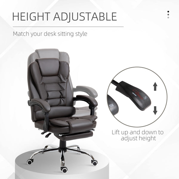 High-back office chair in PU leather with footrest, coffee color