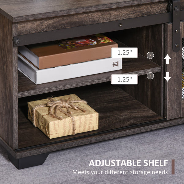 Table basse de style campagnard avec porte coulissante en maille, marron foncé