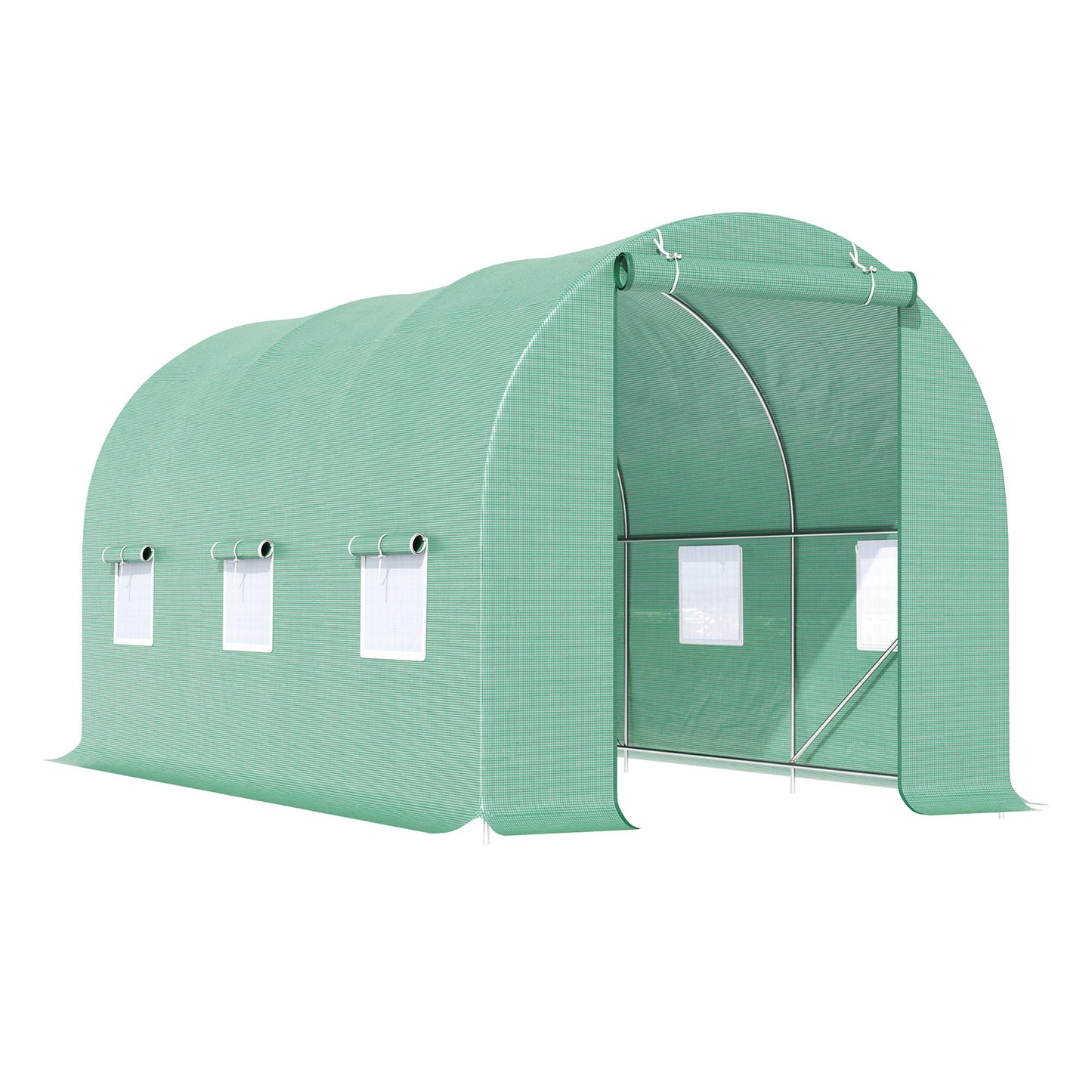 Outsunny 15' x 6.6' x 6.6' Tunnel Greenhouse with Roll-up Doors and Windows Warm Greenhouse for Growing Outdoor Plants