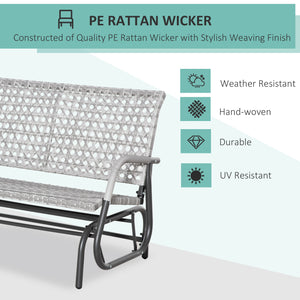 Banc de jardin 2 places en osier avec assise extra large et dossier incurvé, gris mélangé