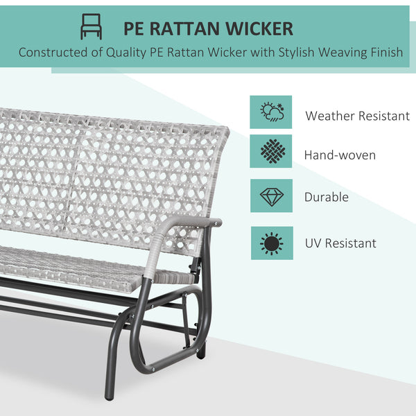 Banc de jardin 2 places en osier avec assise extra large et dossier incurvé, gris mélangé