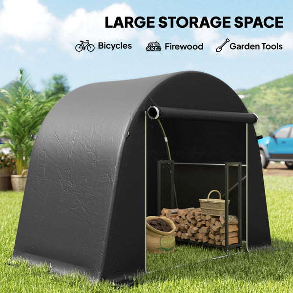 Abri de jardin portable imperméable avec porte zippée enroulable et structure en métal galvanisé