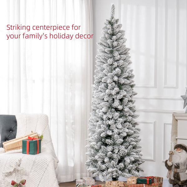 Sapin de Noël crayon de 7 pieds givré avec 687 branches et base en métal