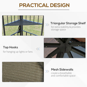 Gazebo 10 x 10 avec toit souple à double pente, rideaux en maille, couleur café