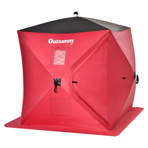 Ice fishing shelter for 2 people, foldable and with carrying bag, red.
