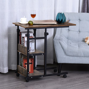 Bureau debout mobile à hauteur réglable avec roulettes, marron rustique