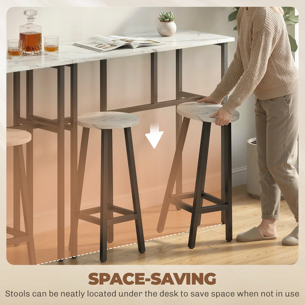 Bar Table Set of 6, Bar Table and Stools for 4, 2 Breakfast Tables and 4 Stools for Living Room, White Marble