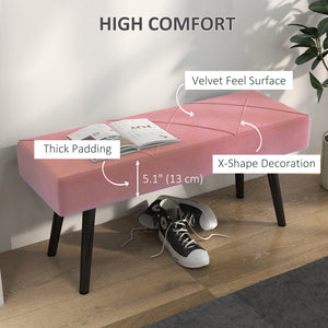 Banc de chambre rembourré moderne avec pieds en acier, rose