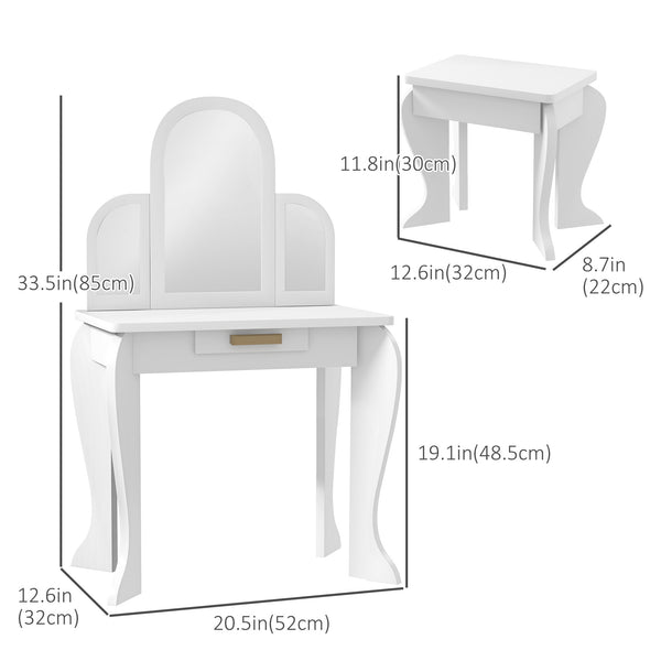 Ensemble coiffeuse et chaises avec tiroir, blanc