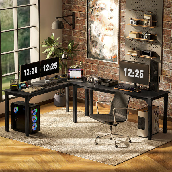 Computer desk with metal legs, aged black