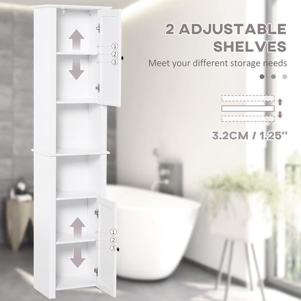 Armoire à pharmacie haute avec étagères et 2 placards, organiseur de salle de bain, blanc