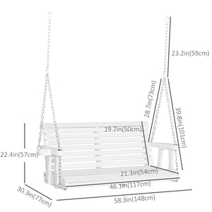 Balancelle de porche 2 places en bois avec porte-gobelet et chaînes, blanche