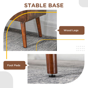 Banc de chambre avec capitonnage à boutons en similicuir avec pieds en bois, marron