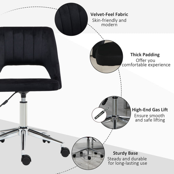Black velvet mid-back office chair