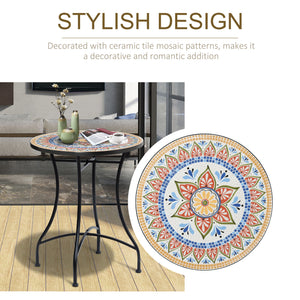 Mosaic Patio Table, Round Coffee Table with Metal Frame, Garden Furniture for Outdoor, Poolside, Red