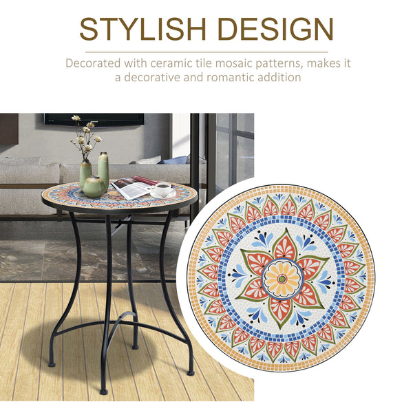 Mosaic Patio Table, Round Coffee Table with Metal Frame, Garden Furniture for Outdoor, Poolside, Red
