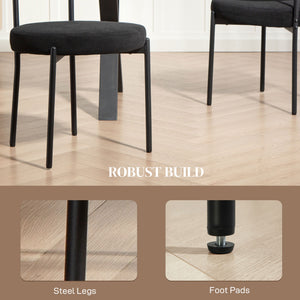 Lot de 4 chaises de cuisine modernes avec revêtement en velours côtelé noir