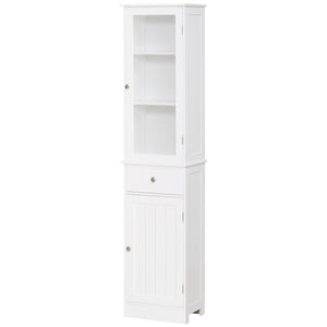 Tall Bathroom Cabinet with Drawers, 2 Doors, and Adjustable Shelves, White