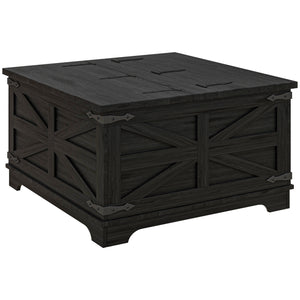 Table basse Farmhouse avec couvercles rabattables, noire