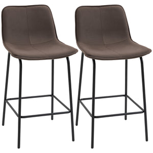 Set of 2 padded bar stools with steel legs, coffee color